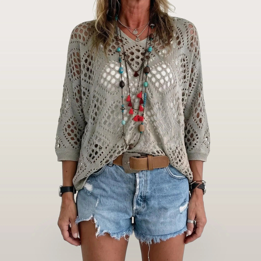 Breezlyn - Open-Knit Geometric Summer Top