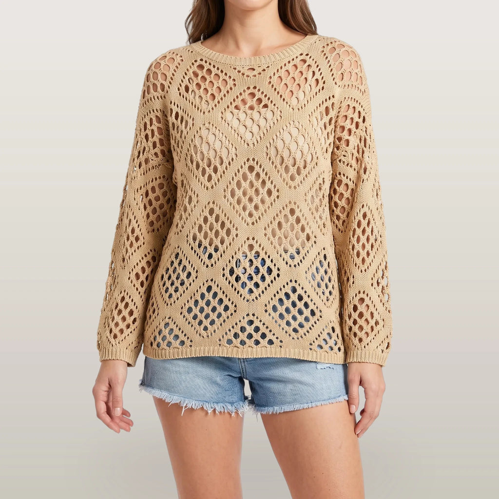 Breezlyn - Open-Knit Geometric Summer Top