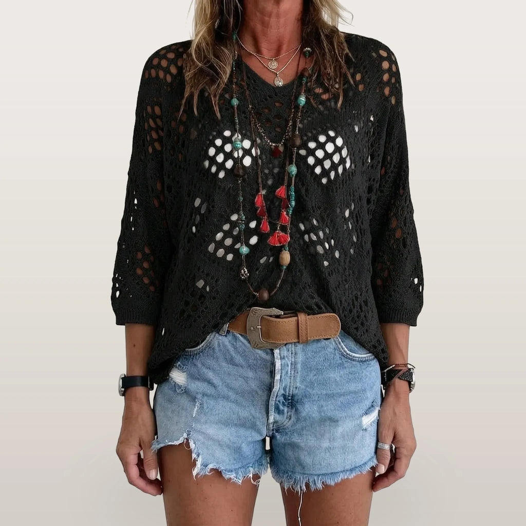 Breezlyn - Open-Knit Geometric Summer Top