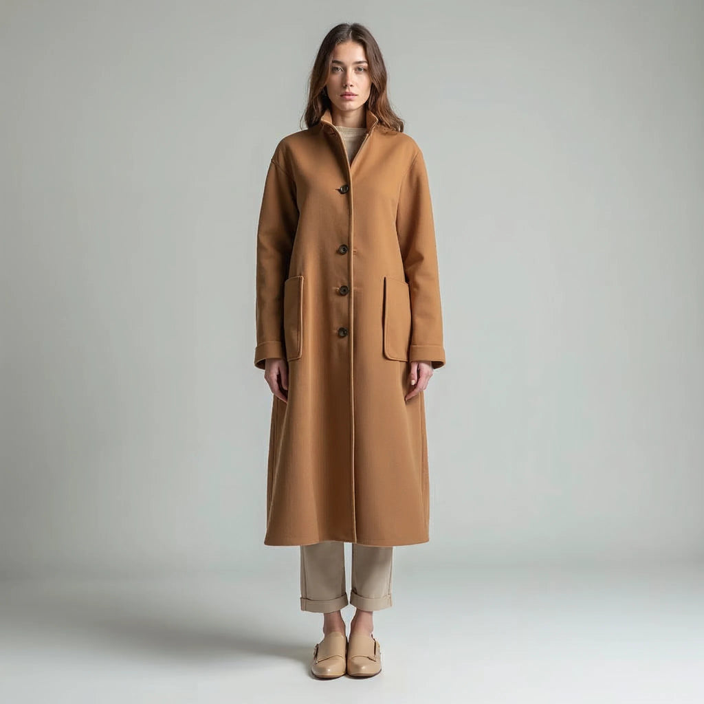 Cassienne - Stand-Collar Single-Button Wool-Look Coat