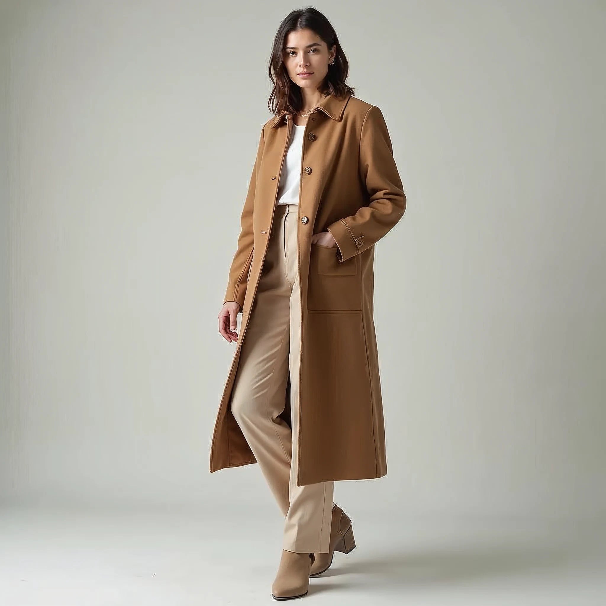 Cassienne - Stand-Collar Single-Button Wool-Look Coat