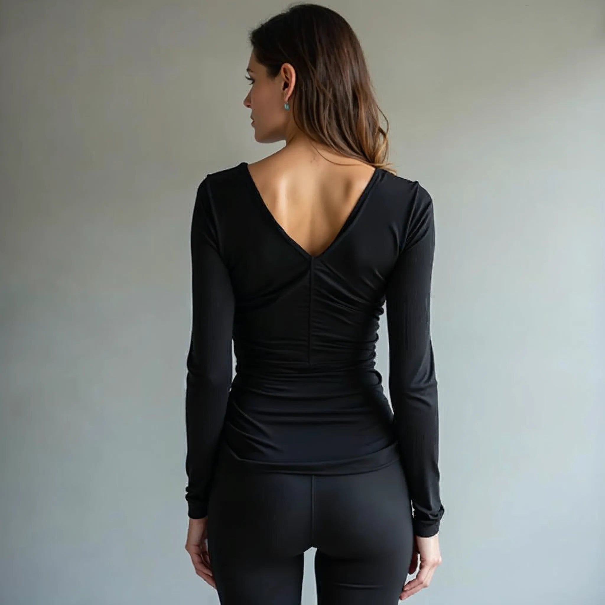 Elowyn - Ruched-Waist Deep V-Neck Top
