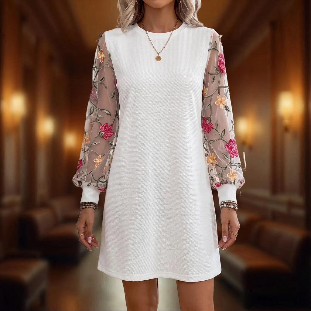 Fleurise - Embroidered Bishop Sleeve Shift Dress