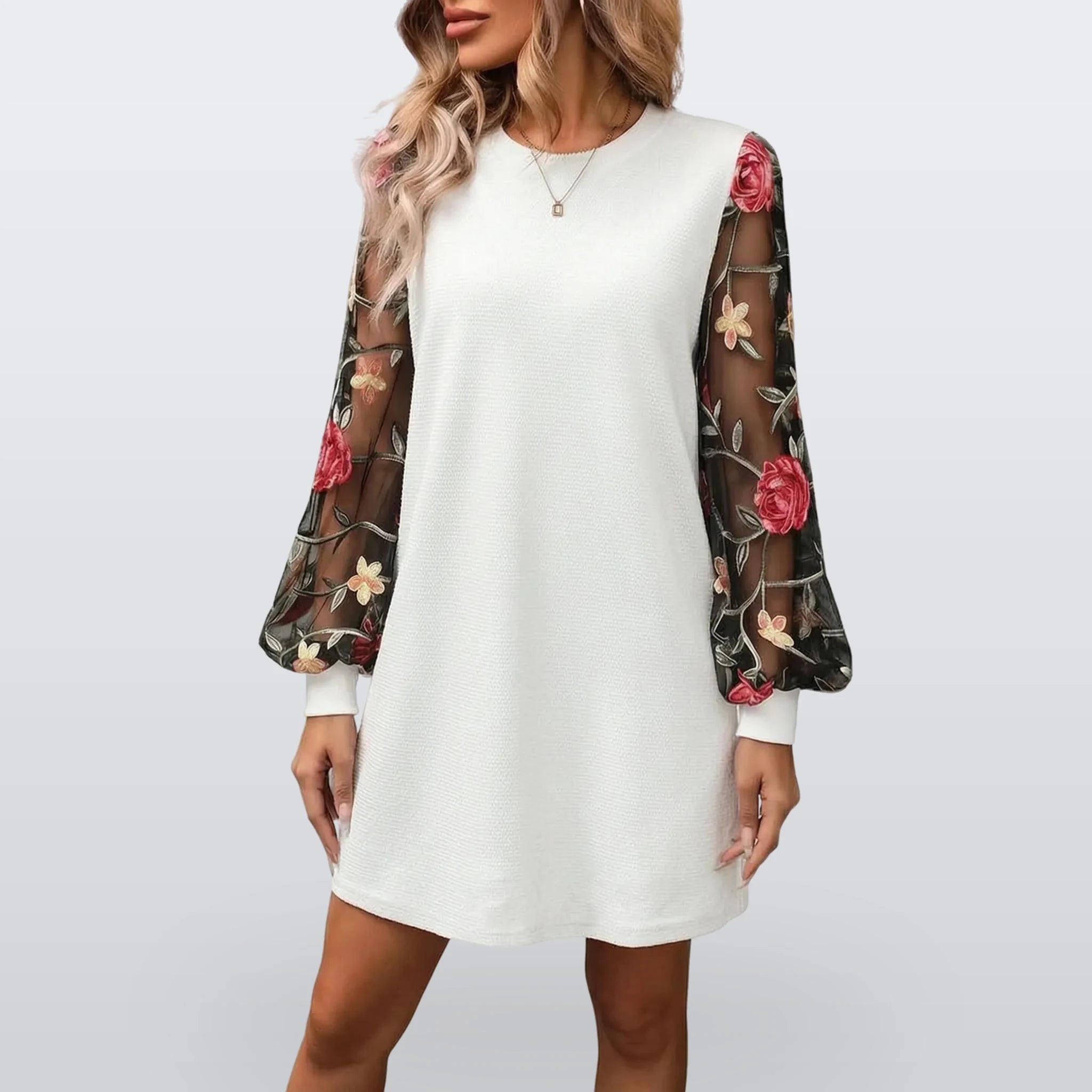 Fleurise - Embroidered Bishop Sleeve Shift Dress