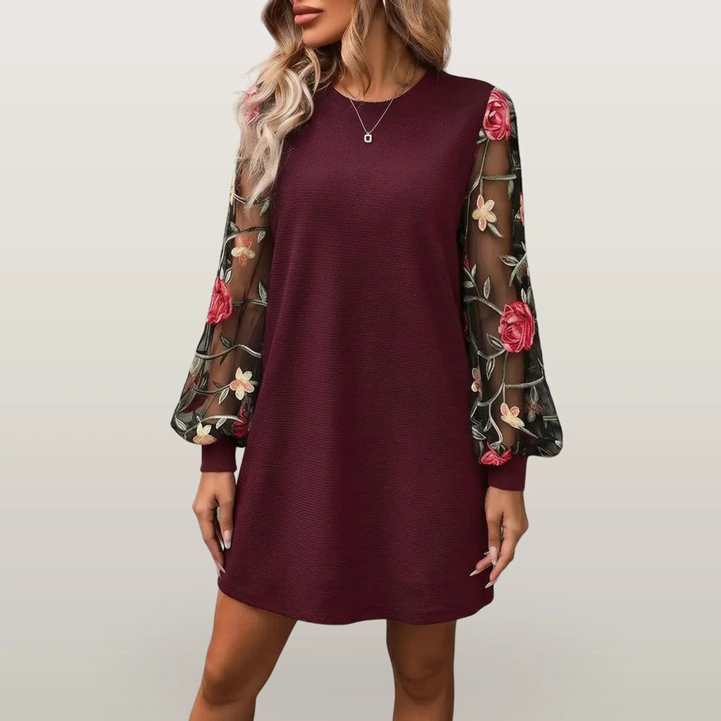 Fleurise - Embroidered Bishop Sleeve Shift Dress