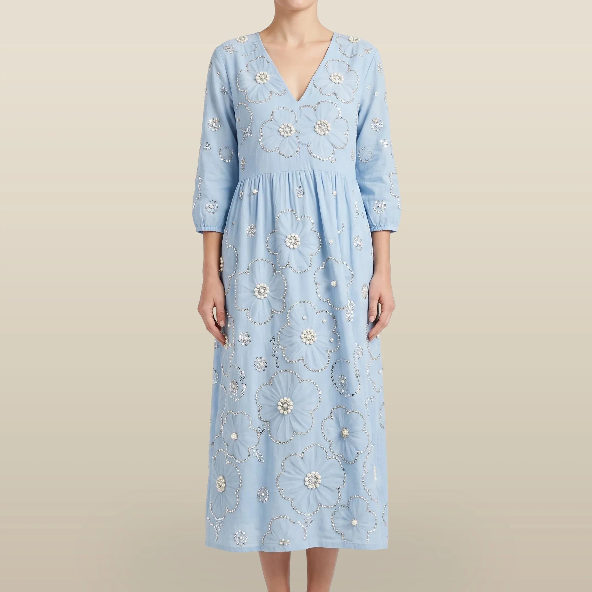 Florana - Long-Sleeved Floral Midi Dress