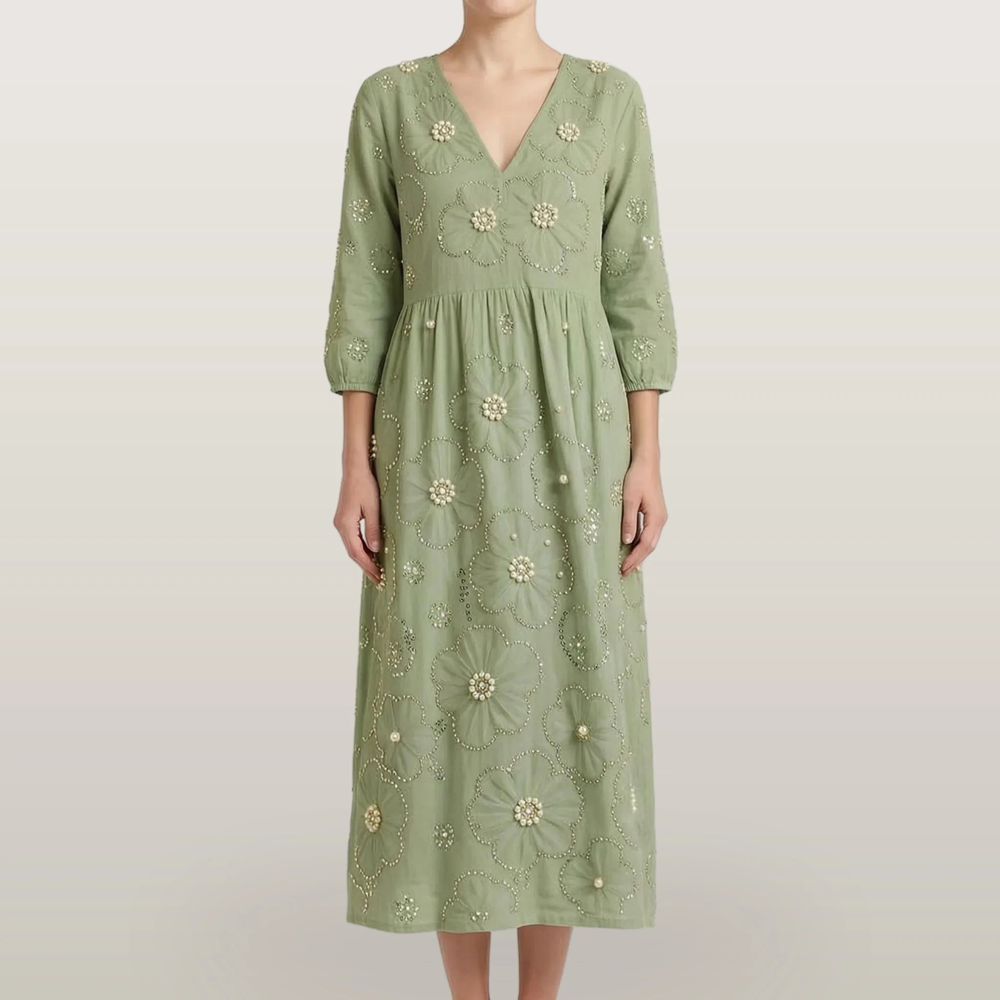 Florana - Long-Sleeved Floral Midi Dress