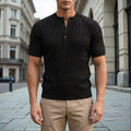 Knitare - Short-Sleeved Textured Henley Shirt