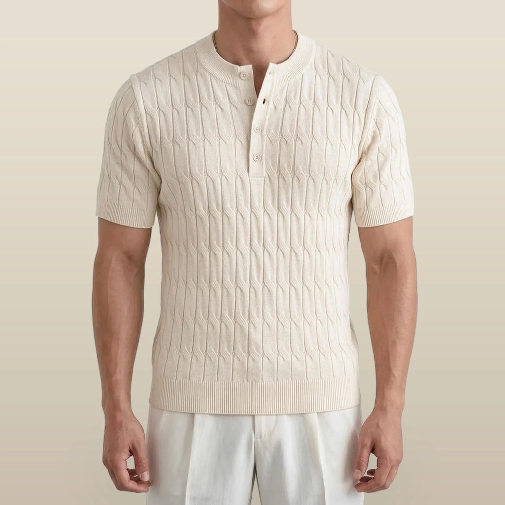Knitare - Short-Sleeved Textured Henley Shirt