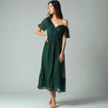 Lumira - Off-Shoulder Ruched Chiffon Midi Dress