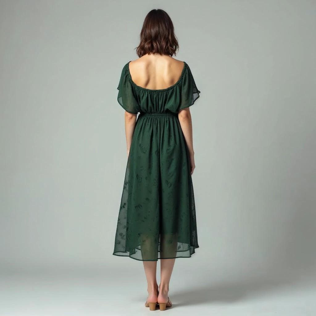 Lumira - Off-Shoulder Ruched Chiffon Midi Dress