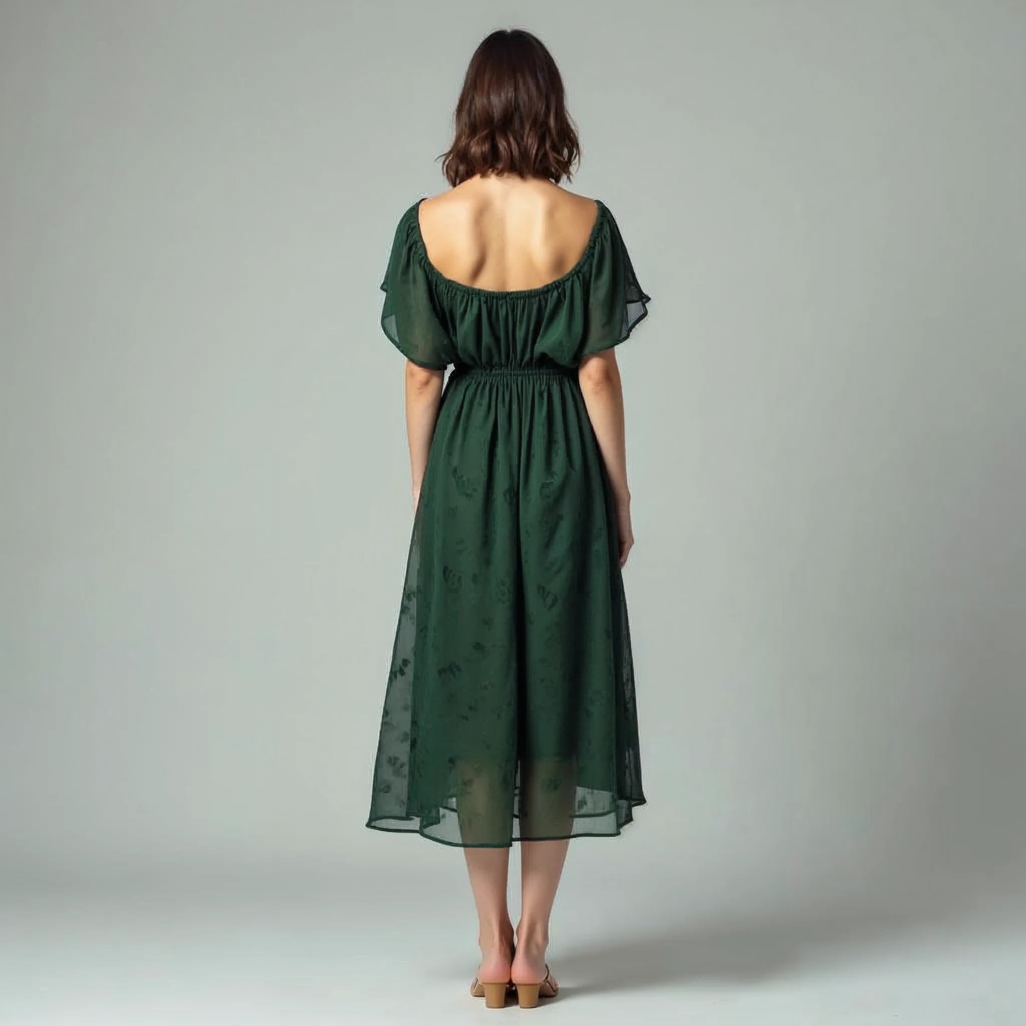 Lumira - Off-Shoulder Ruched Chiffon Midi Dress