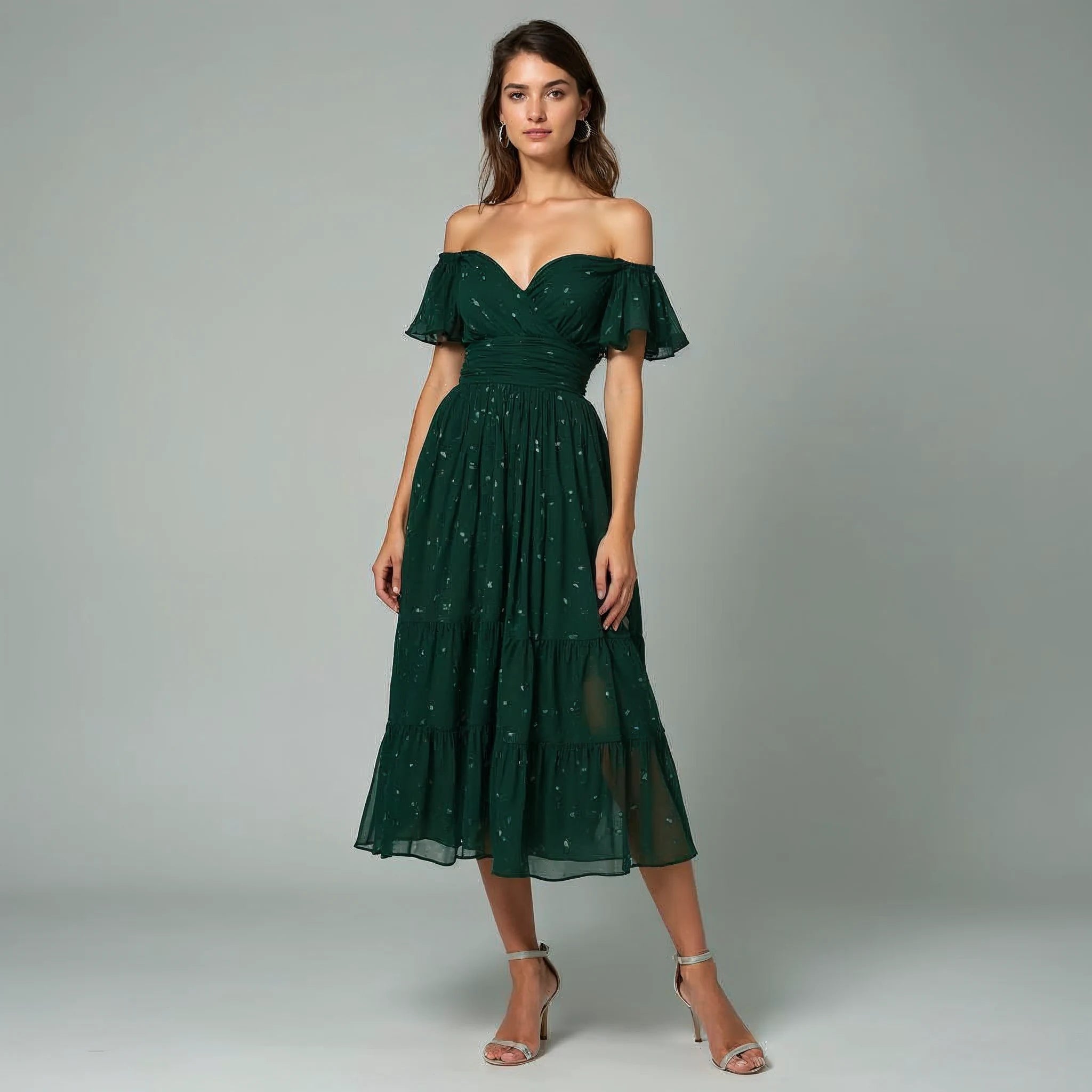 Lumira - Off-Shoulder Ruched Chiffon Midi Dress