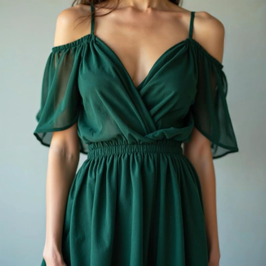 Lumira - Off-Shoulder Ruched Chiffon Midi Dress