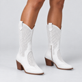 Mabel perforated western cowboy boots in white, front view