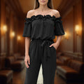 Oceana - Off-Shoulder Ruffle Neckline Jumpsuit