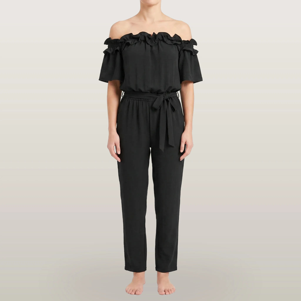 Oceana - Off-Shoulder Ruffle Neckline Jumpsuit