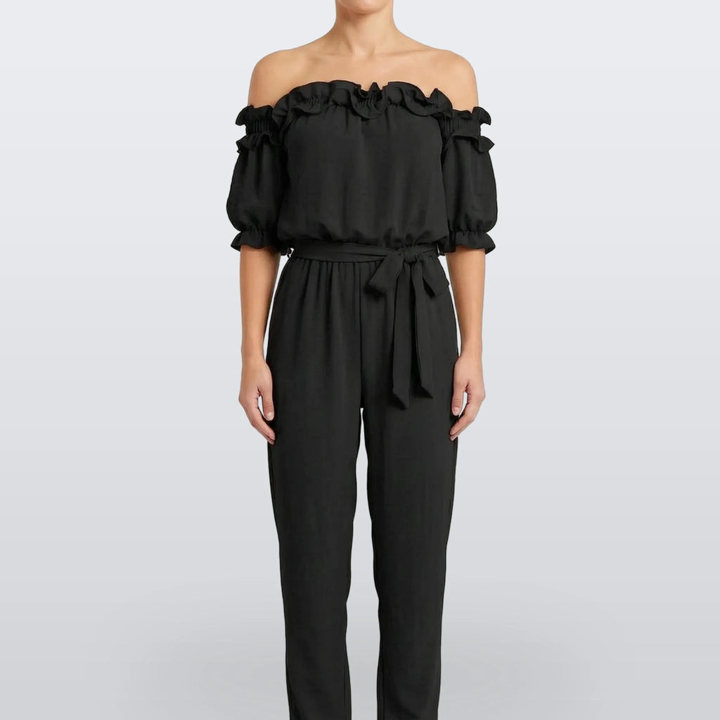 Oceana - Off-Shoulder Ruffle Neckline Jumpsuit