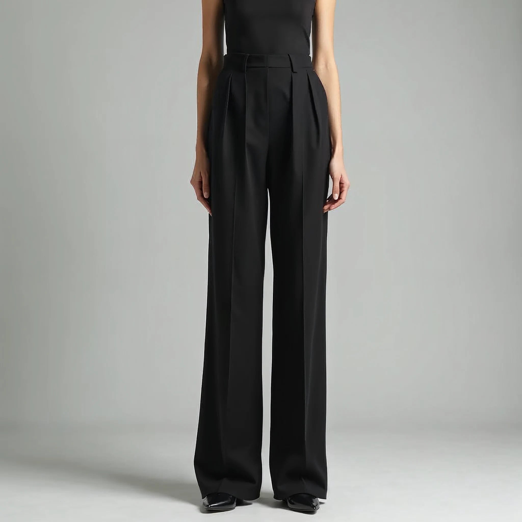 Perreine - High-Waisted Pleated Wide-Leg Trousers