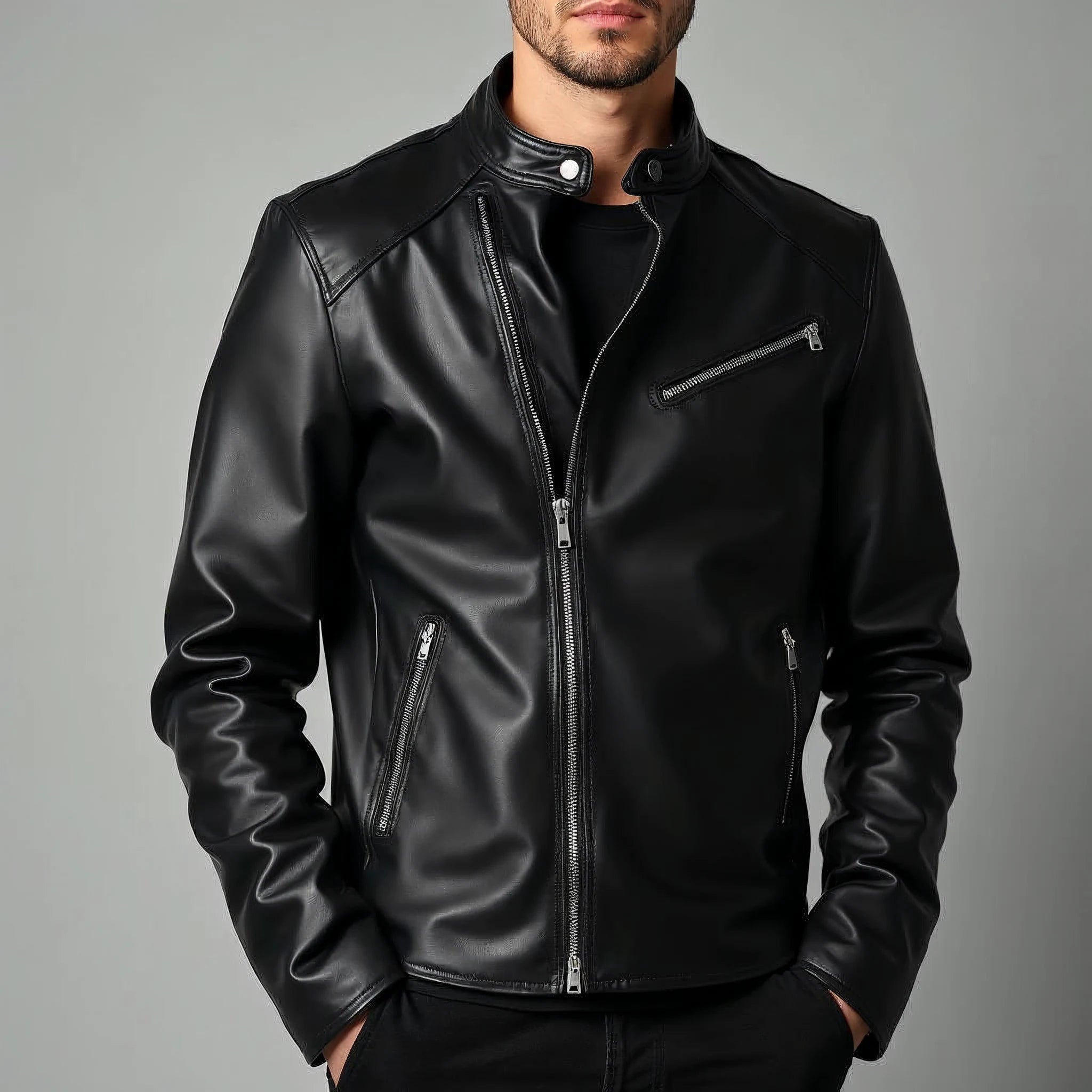 Renwick - Slim-Fit Stand-Collar Biker Jacket