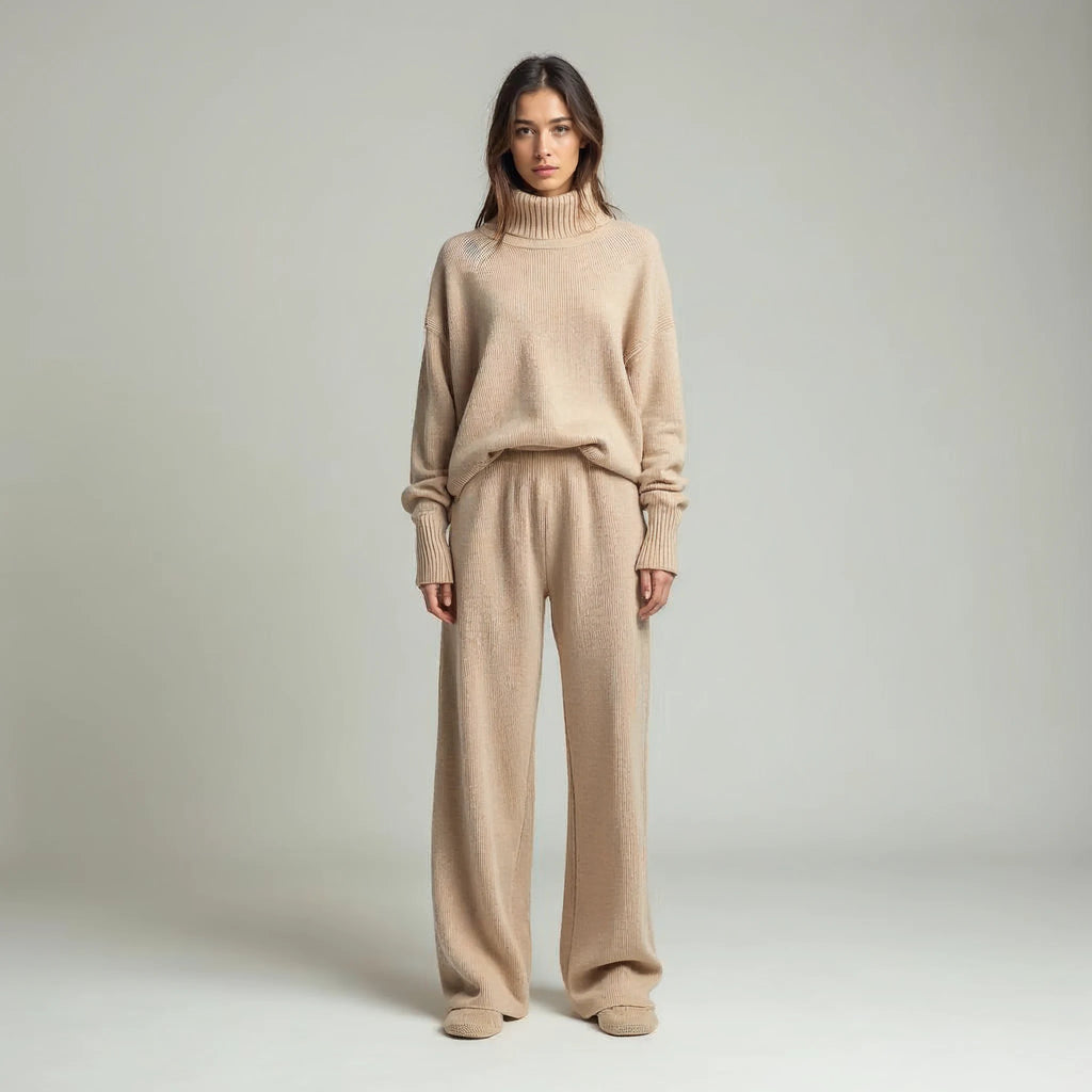 Rivienne - Oversized Roll-Neck and Wide-Leg Knit Set