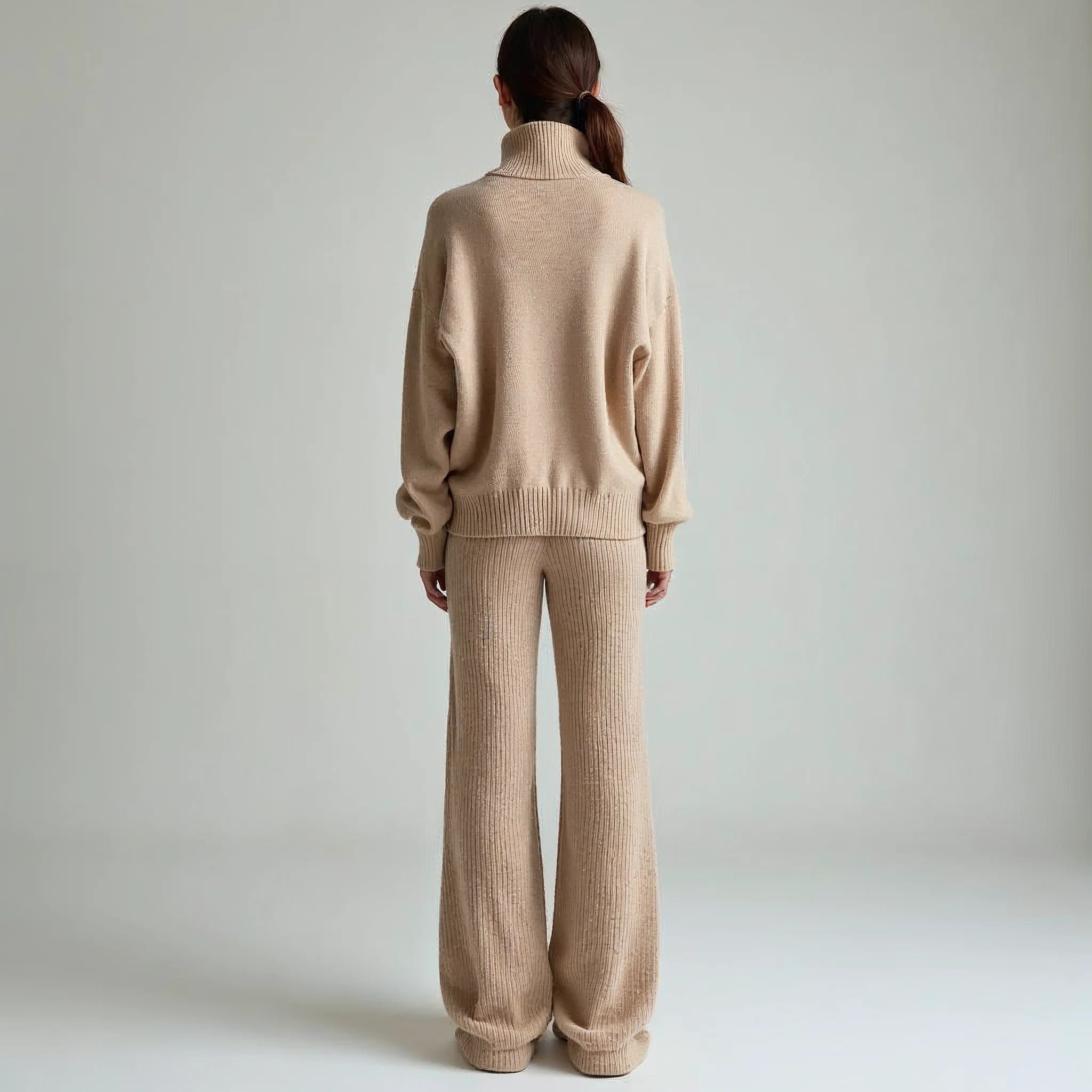 Rivienne - Oversized Roll-Neck and Wide-Leg Knit Set