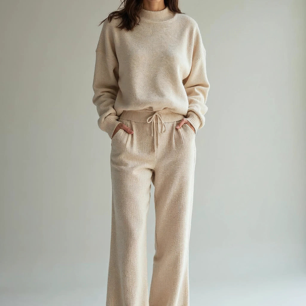 Rivienne - Oversized Roll-Neck and Wide-Leg Knit Set