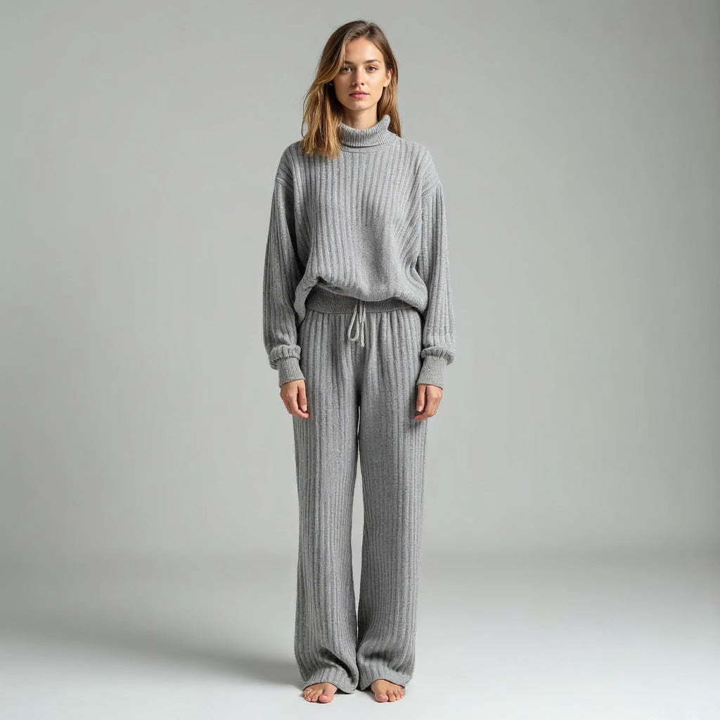 Rivienne - Oversized Roll-Neck and Wide-Leg Knit Set