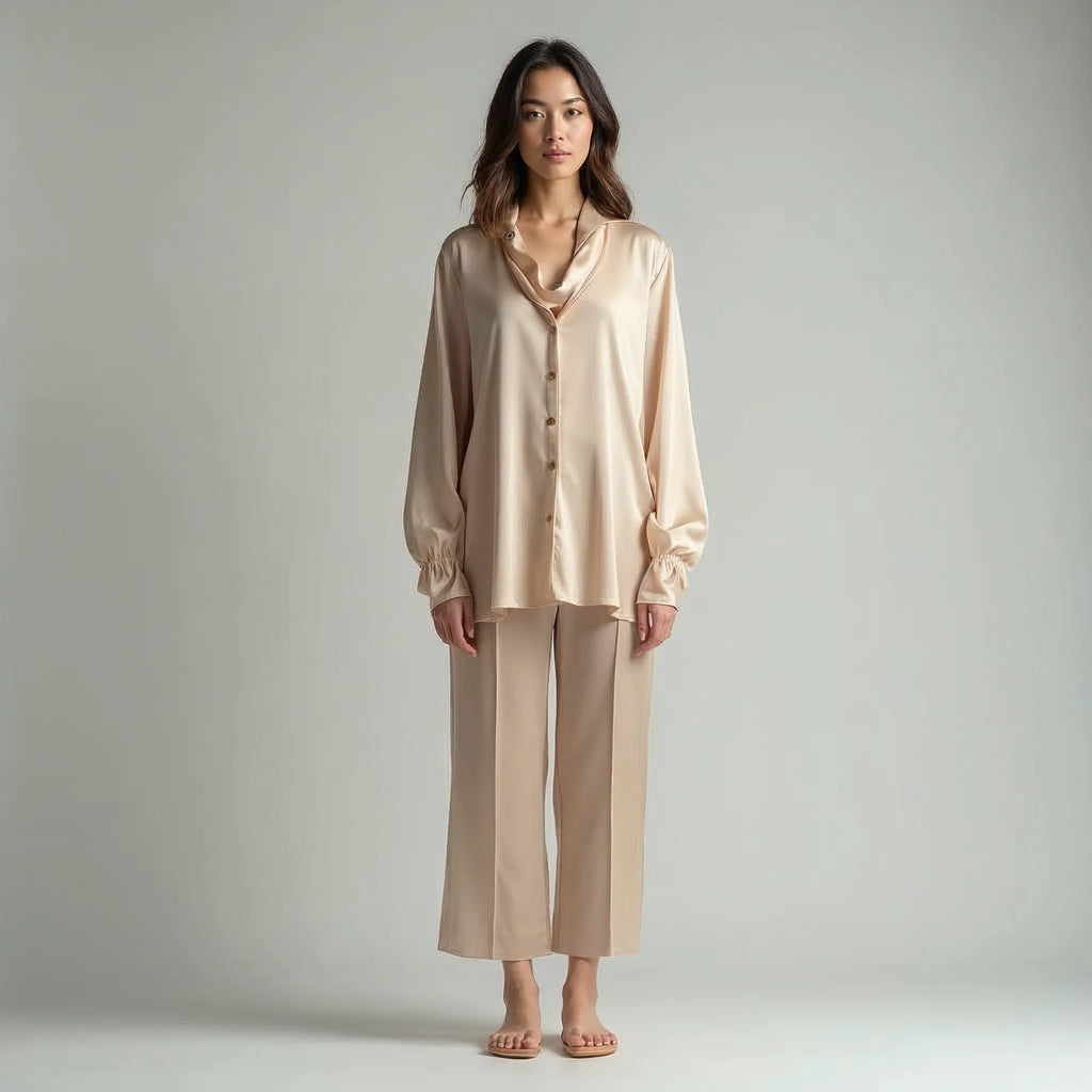 Selvane - Draped Cowl-Neck Satin Blouse