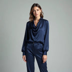 Selvane - Draped Cowl-Neck Satin Blouse
