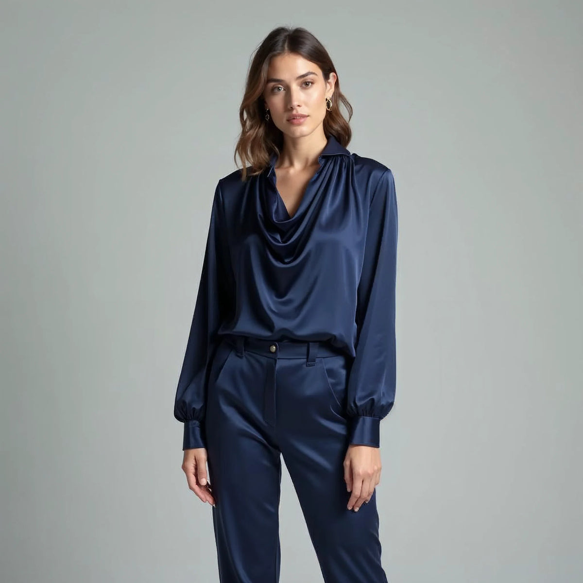 Selvane - Draped Cowl-Neck Satin Blouse