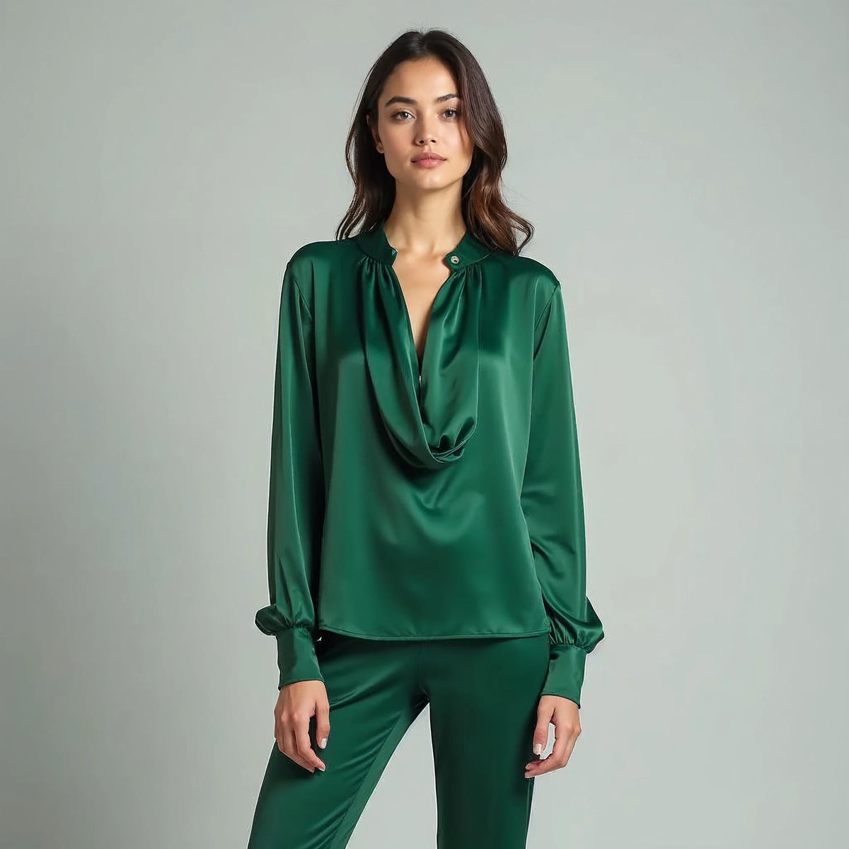 Selvane - Draped Cowl-Neck Satin Blouse