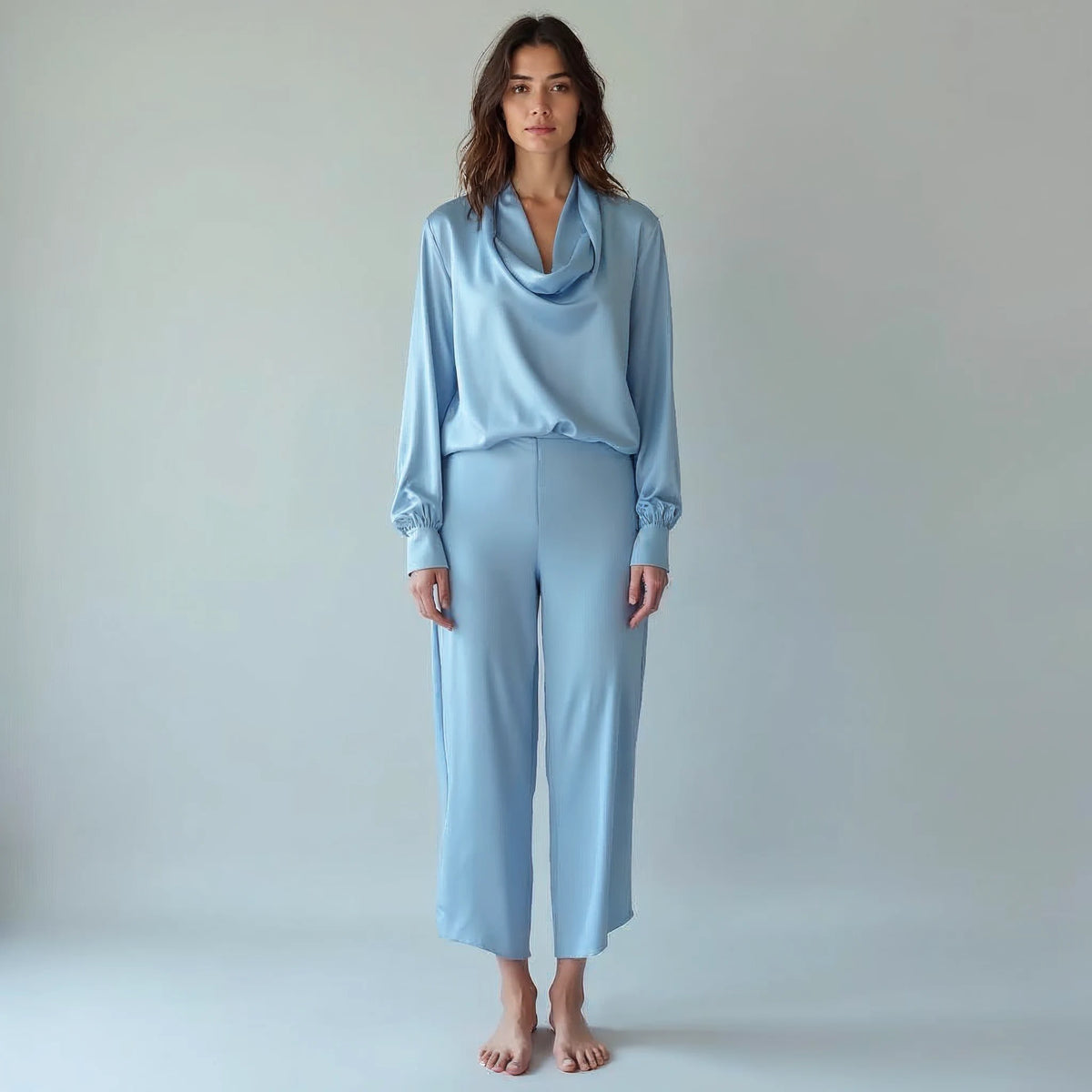 Selvane - Draped Cowl-Neck Satin Blouse