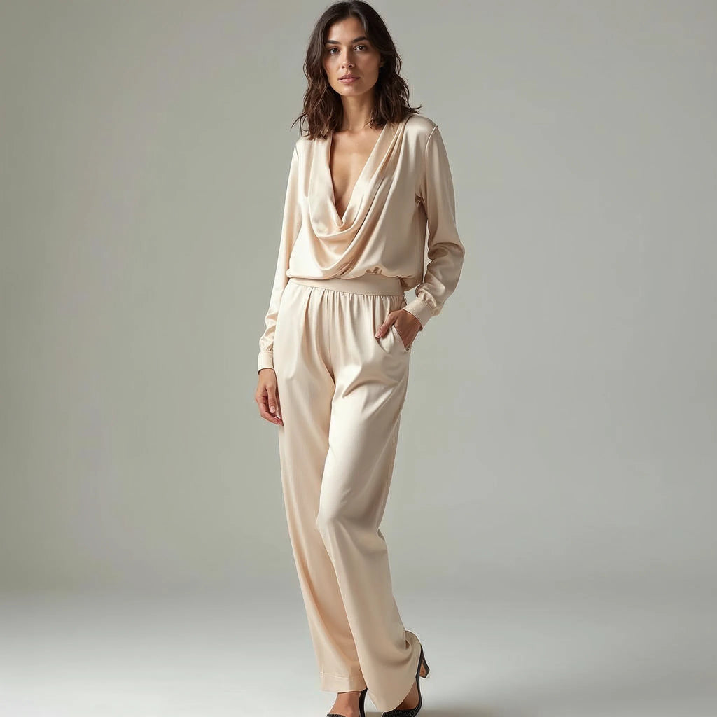 Selvane - Draped Cowl-Neck Satin Blouse