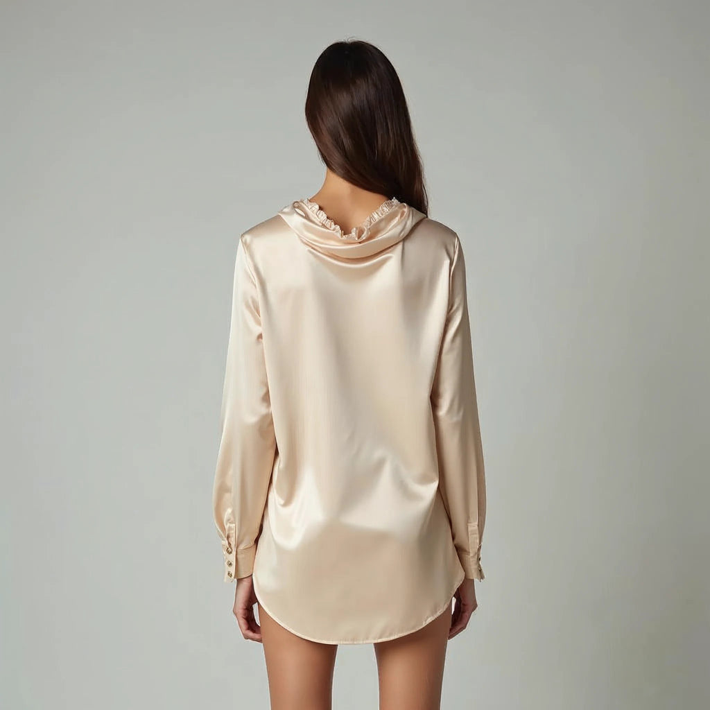 Selvane - Draped Cowl-Neck Satin Blouse
