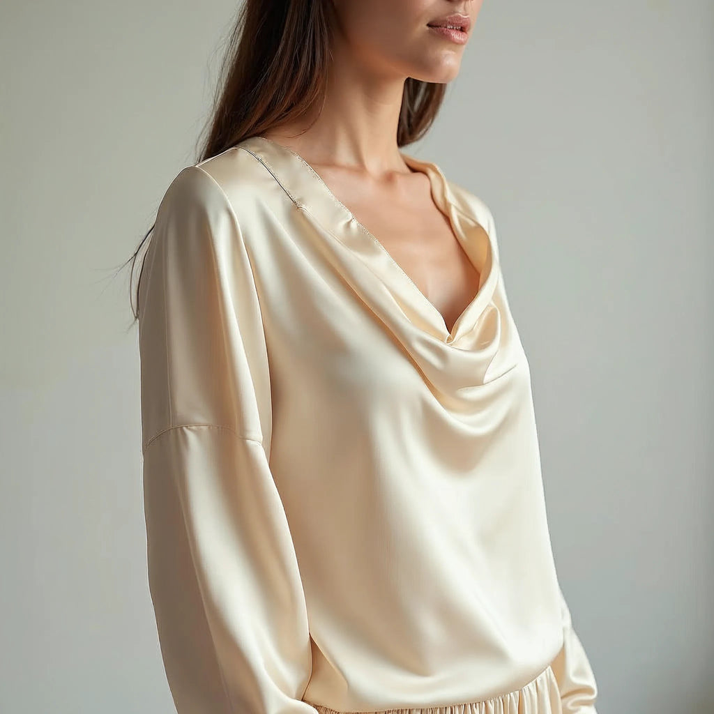 Selvane - Draped Cowl-Neck Satin Blouse