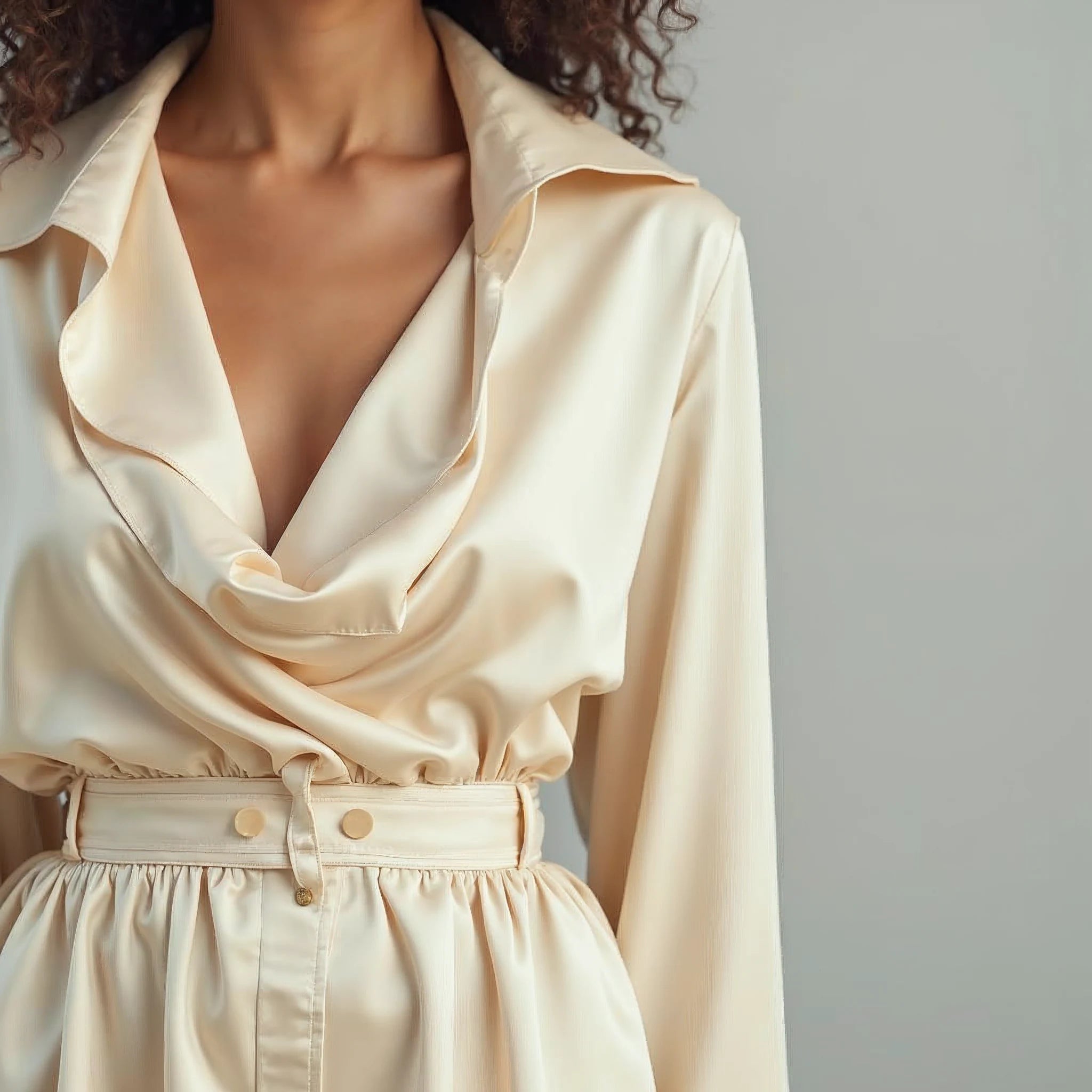 Selvane - Draped Cowl-Neck Satin Blouse