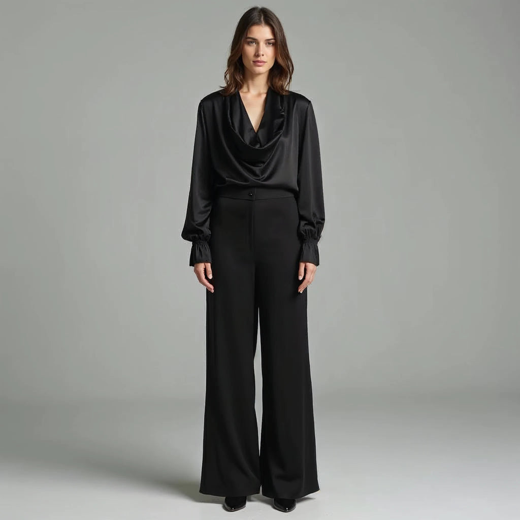 Selvane - Draped Cowl-Neck Satin Blouse