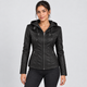 Sienna | Women's Faux Leather Biker Jacket with Removable Hood