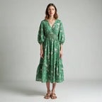 Verlaine - Floral V-Neck Smocked-Waist Midi Dress