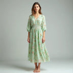 Verlaine - Floral V-Neck Smocked-Waist Midi Dress