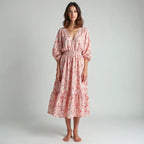 Verlaine - Floral V-Neck Smocked-Waist Midi Dress