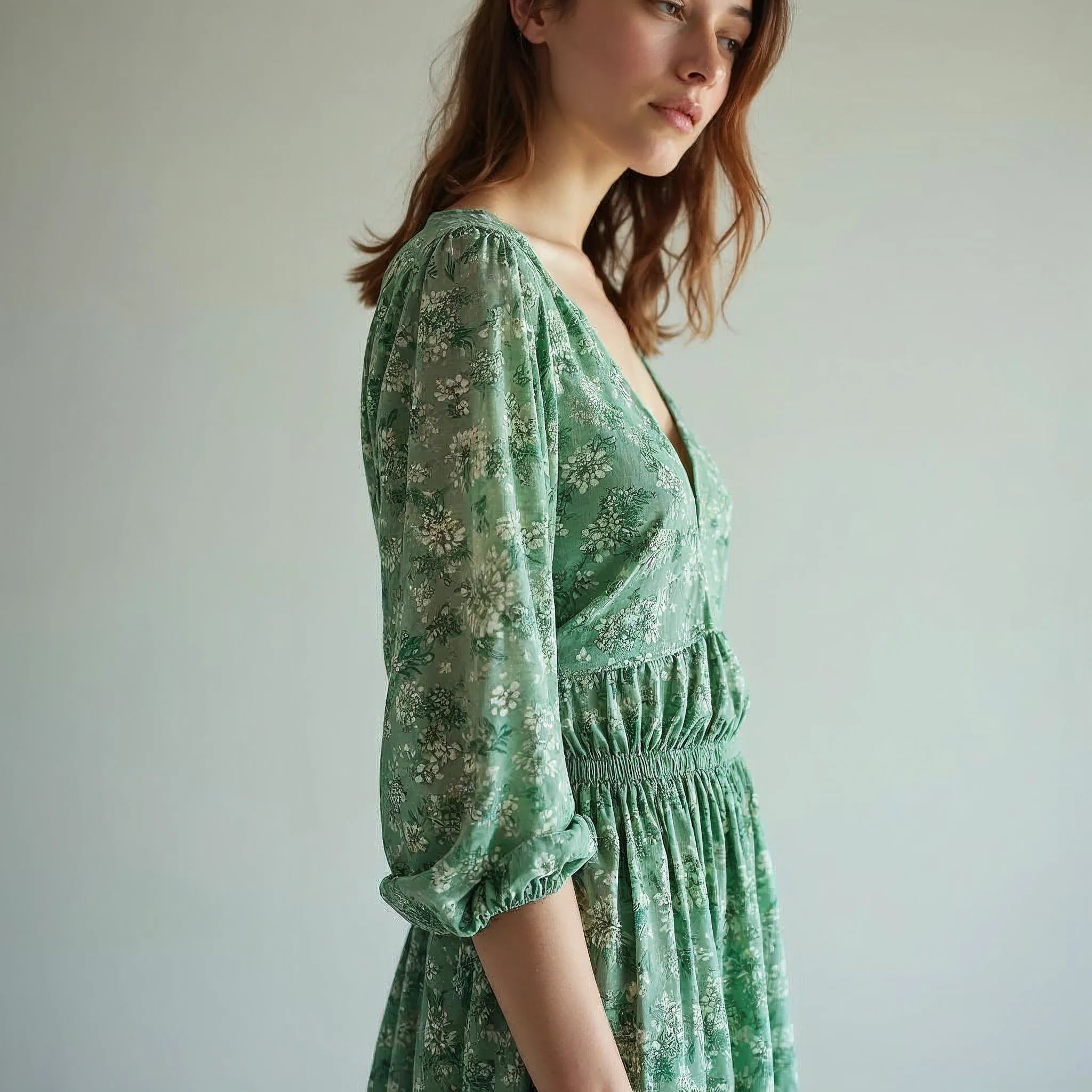 Verlaine - Floral V-Neck Smocked-Waist Midi Dress