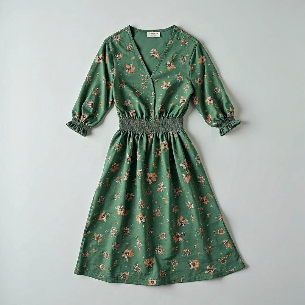 Verlaine - Floral V-Neck Smocked-Waist Midi Dress