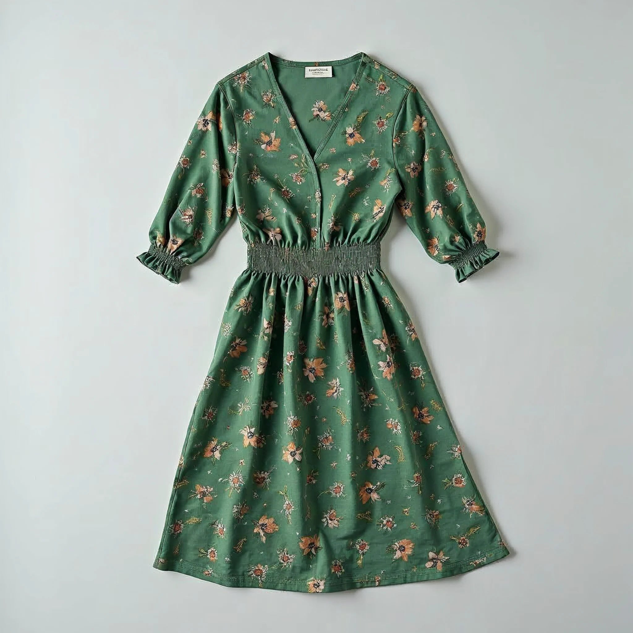 Verlaine - Floral V-Neck Smocked-Waist Midi Dress