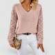 Adela | Women's V-Neck Knit Jumper with Openwork Sleeves