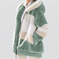 Women's Hooded Colour Block Fluffy Coat in Green — view 10