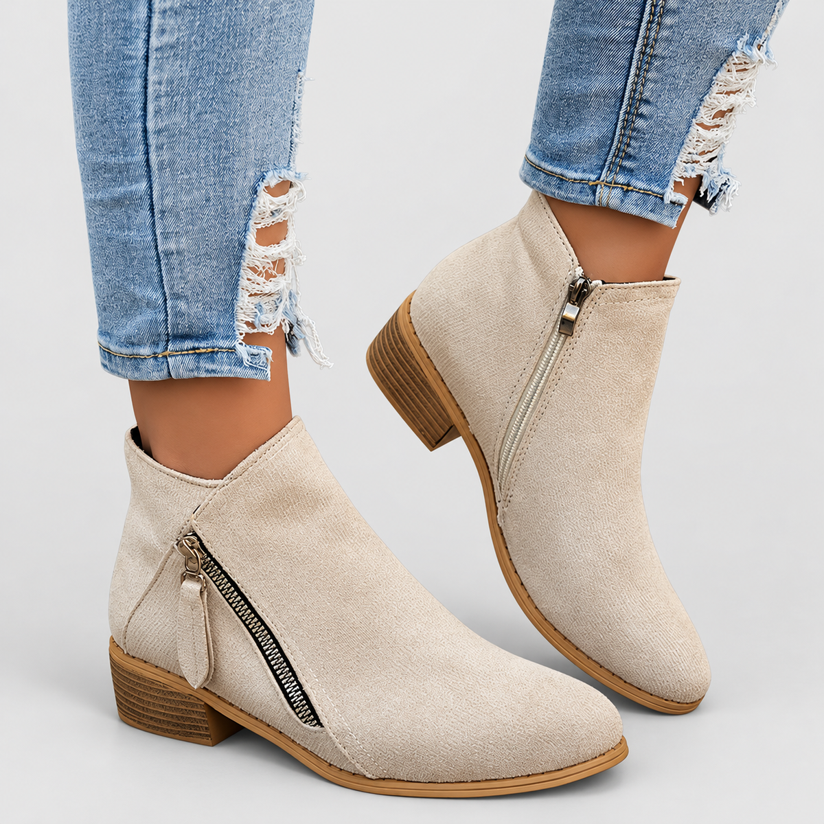 Women's Side-Zip Ankle Boots in Beige — view 3