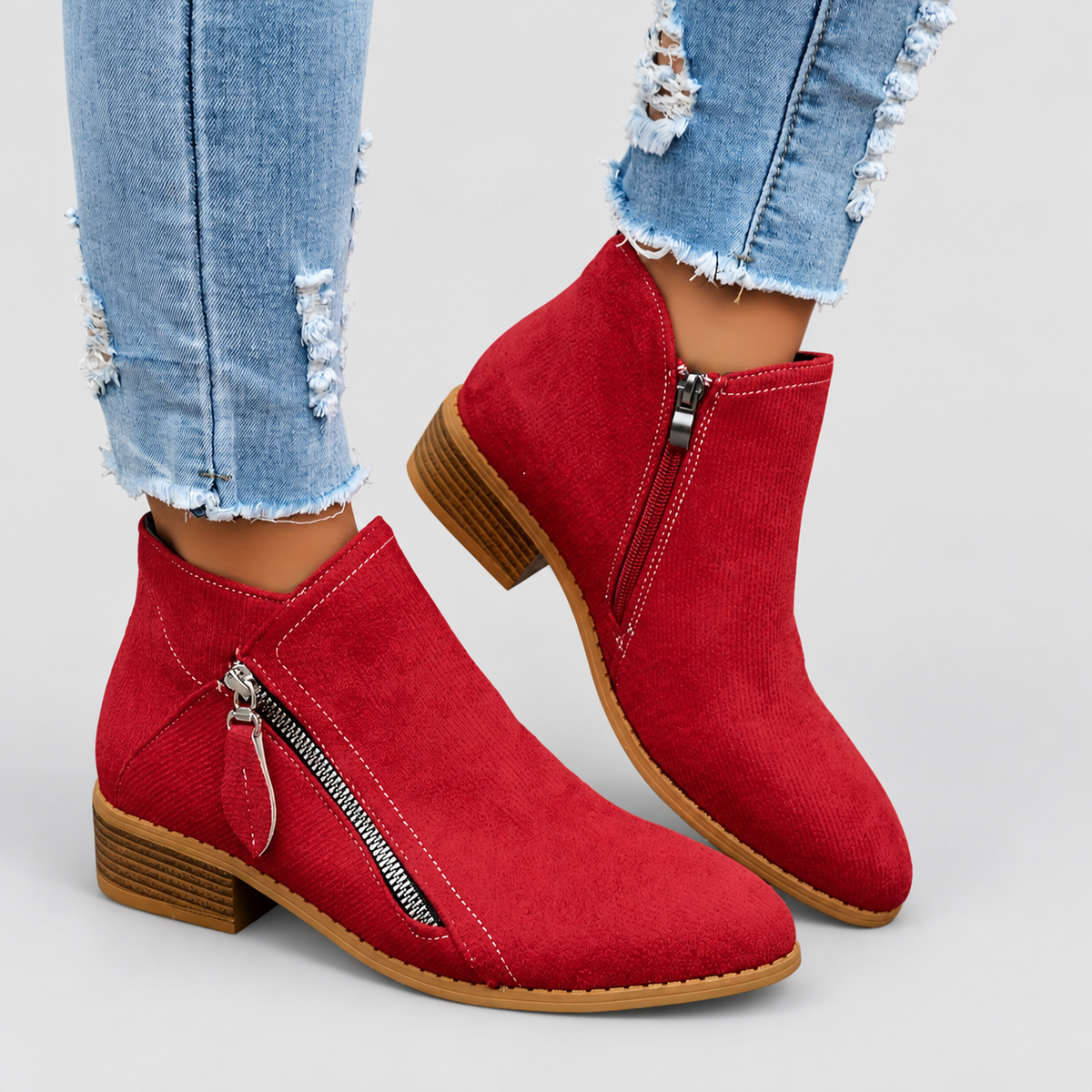 Women's Side-Zip Ankle Boots in Red — view 5