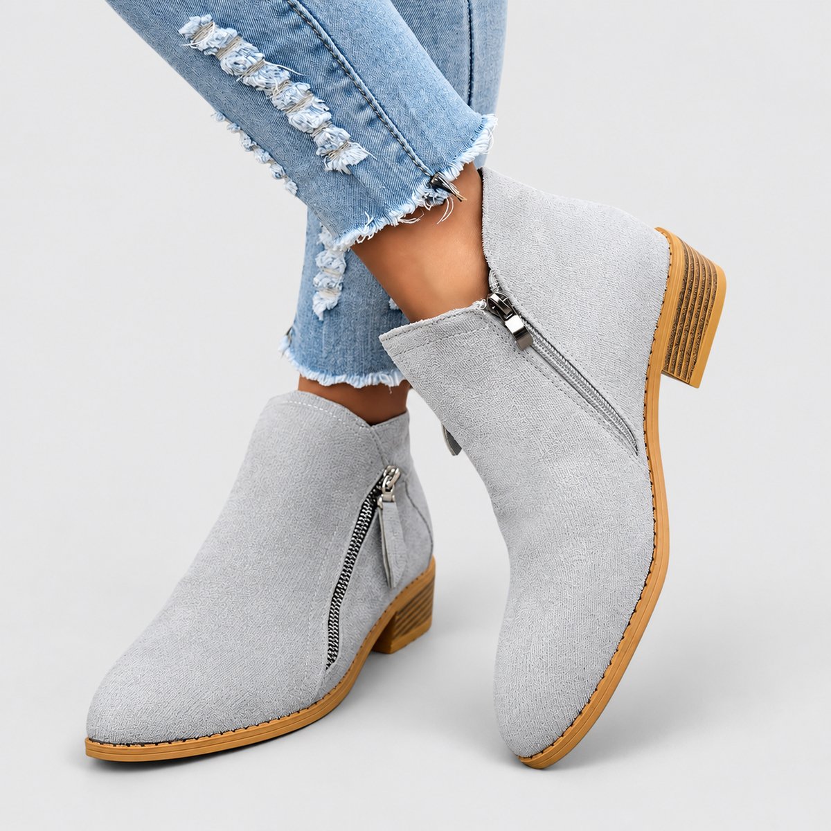 Women's Side-Zip Ankle Boots in Grey — view 18